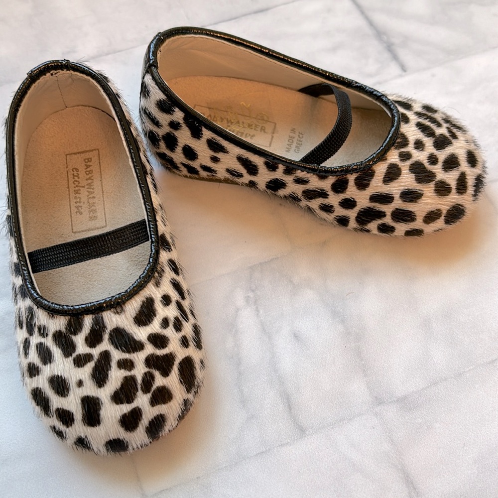 Babywalker Black & White Leopard Print Calf-Hair Flats for Baby Girls